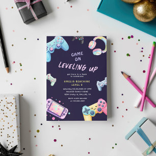 Videogames Pastel Schattige Kids Verjaardagsuitnod Kaart