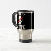 Videogesprek, thuis werken, je bent op stomme reisbeker (Voorkant links)