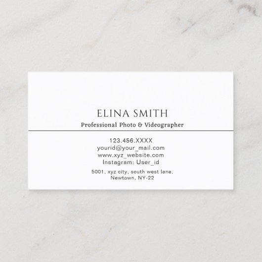 Vidéographe professionnel Carte de visite (Dos)