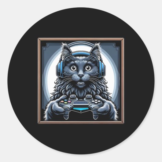 Videospel Nebelung Kat Gaming Ronde Sticker (Voorkant)