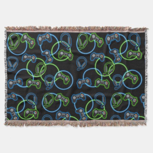 Videospel Neon Blauw & Groen Patroon Deken (Voorkant)