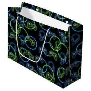 Videospel Neon Blauw & Groen Patroon Groot Cadeauzakje