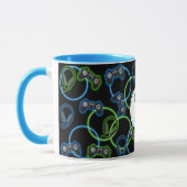 Videospel Neon Blauw & Groen Patroon Monogram Mok (Links)