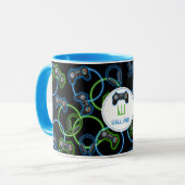 Videospel Neon Blauw & Groen Patroon Monogram Mok (Voorkant links)