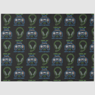 Videospel Neon Blauw & Groen Verjaardag Leeftijd N Tissuepapier