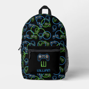 Videospel Neon Blauw & Groene Patroon School Bedrukte Rugzak
