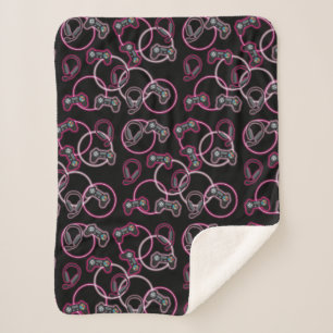 Videospel Neon Roze Meisjes Patroon Sherpa Deken