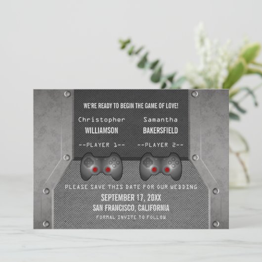 VideoSpel sparen de Datum nodigt, Grijs uit Save The Date (Staand voorkant)