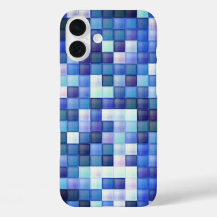 Videospelpixels Blauw vierkant patroon iPhone 16 Plus Hoesje