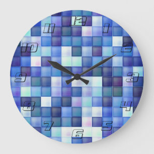 Videospelpixels Blauw vierkant patroon Grote Klok