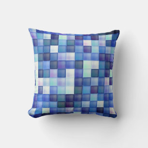 Videospelpixels Blauw vierkant patroon Kussen