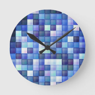 Videospelpixels Blauw vierkant patroon Ronde Klok