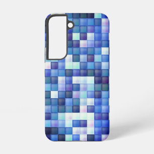 Videospelpixels Blauw vierkant patroon Samsung Galaxy Hoesje