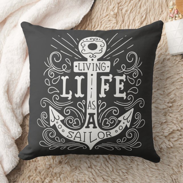 Vie Ancre - Coussin noir nautique (Couverture)