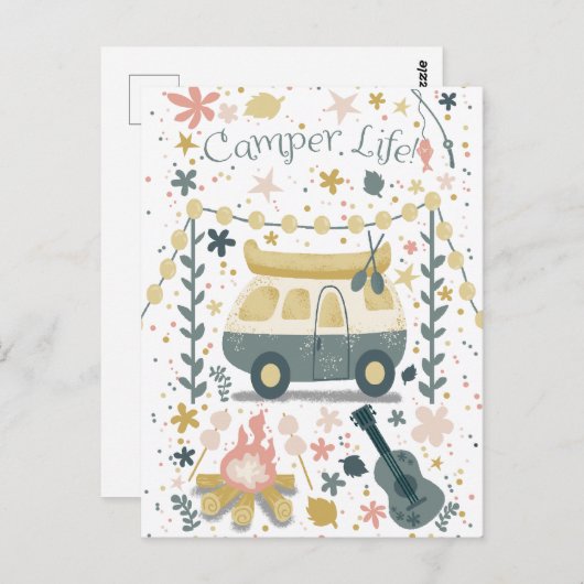 Vie du camping ! Carte postale blanche (Devant / Derrière)