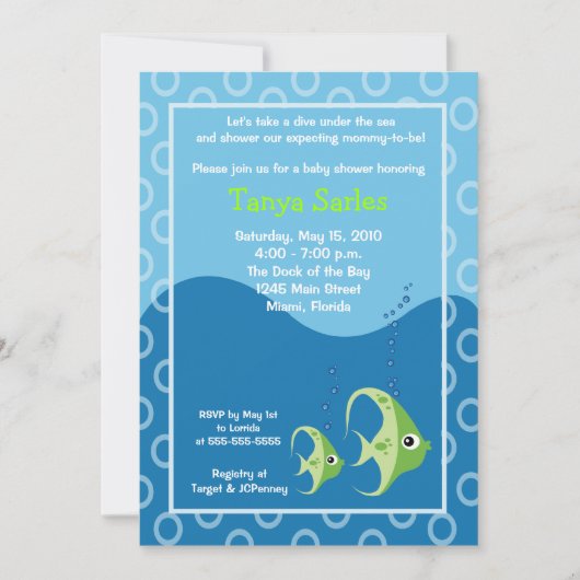 Vie marine Fish Ocean 5x7 Baby shower Invitation (Devant)