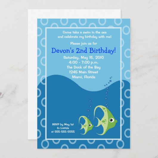 Vie marine Poisson vert 5x7 Invitation d'anniversa (Devant / Derrière)