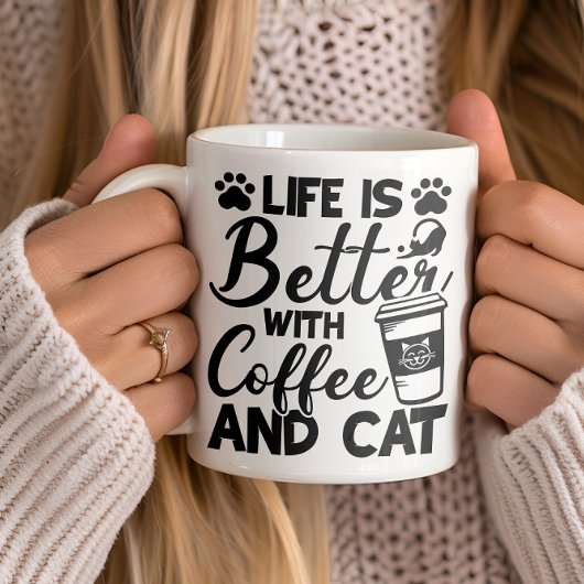 Vie mieux avec café et chat, mug amoureux de les c
