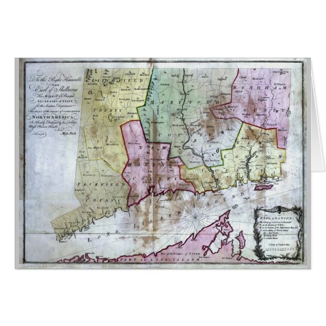 Vieille carte 1766 du Connecticut (Devant horizontal)