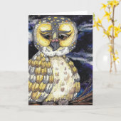 Vieille carte de voeux sage de hibou (Fleur jaune)