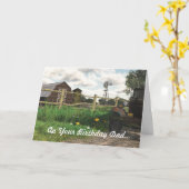 Vieille grange rouge et carte d'anniversaire (Fleur jaune)