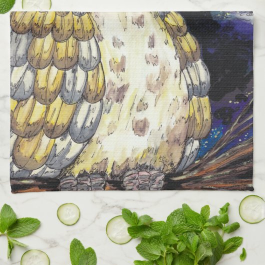 Vieille serviette de cuisine sage de hibou (Plié)