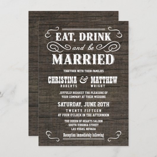 Vieilles invitations en bois rustiques (Devant / Derrière)