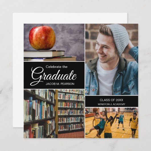 Viel het Afstuderen fotocollage Mannelijke afstude Aankondiging (Voorkant / Achterkant)