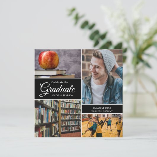 Viel het Afstuderen fotocollage Mannelijke afstude Aankondiging (Staand voorkant)