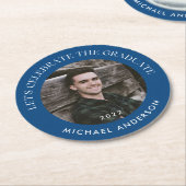 Viel het Afstuderen Moderne Blauwe Afstuderen Ronde Kartonnen Onderzetter (Gebogen)