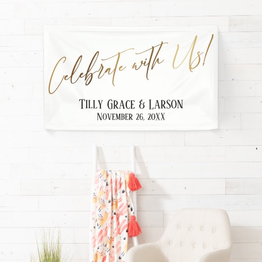 Viel met ons! Gold Handwriting Typografie Spandoek (Insitu)