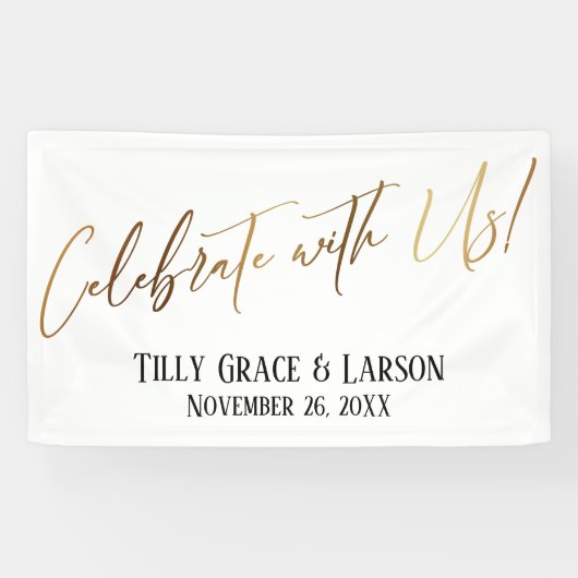 Viel met ons! Gold Handwriting Typografie Spandoek (Horizontaal)