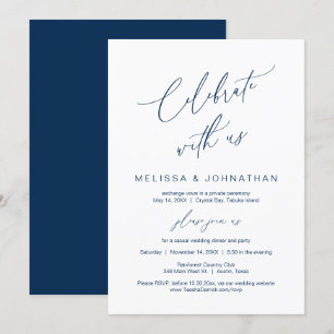 Viel met ons mee, Navy Blue Wedding Elopement Kaart