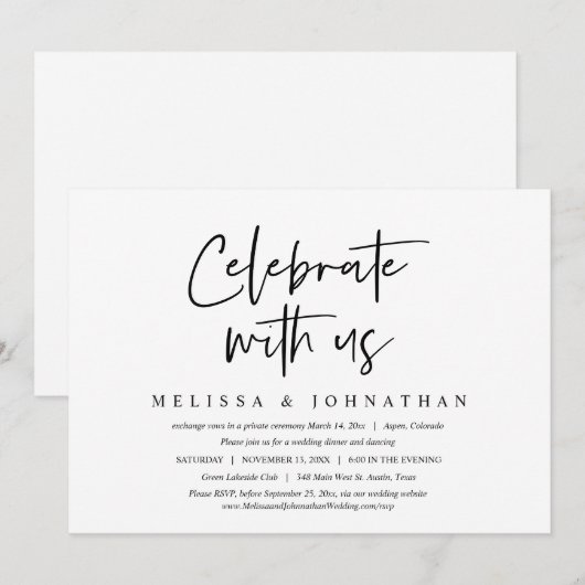 Viel met ons mee, Wedding Elopement Dinner Kaart (Voorkant / Achterkant)