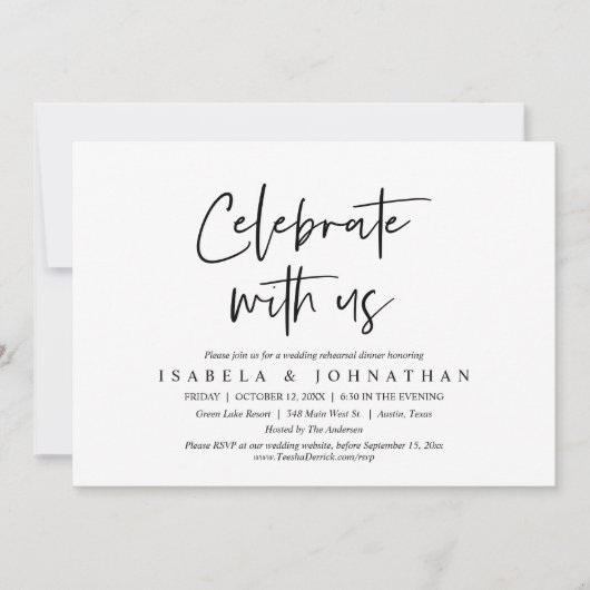 Viel met ons mee, Wedding Rehearsal Dinner Kaart (Voorkant)