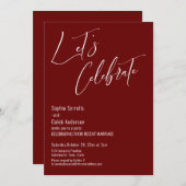 Viel met ons! Modern Burgundy Reception Kaart (Voorkant / Achterkant)