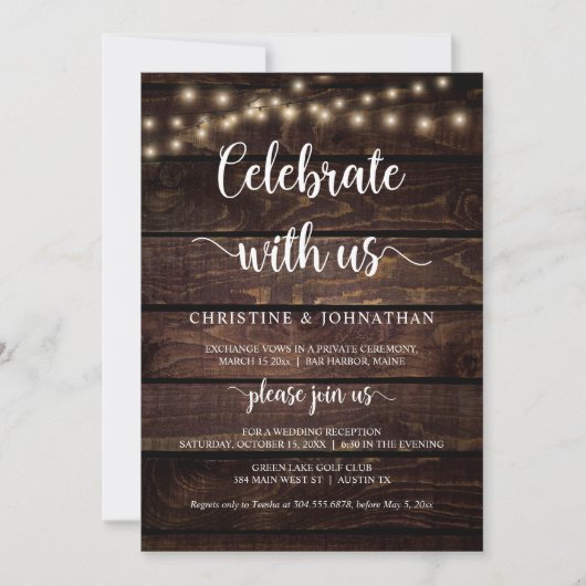 Viel samen met ons, Rustic Elopement Party Invitat Kaart (Voorkant)