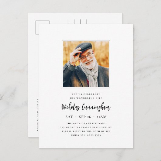 Viel zijn prachtige, moderne herdenkingsfoto uitnodiging briefkaart (Voorkant / Achterkant)