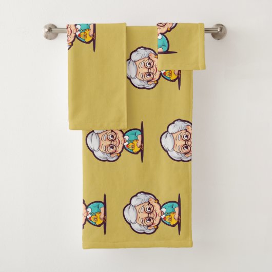 Vielle Dame avec serviettes de bain de poulet (En situation)