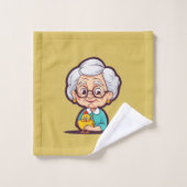 Vielle Dame avec serviettes de bain de poulet (Gant de toilette)