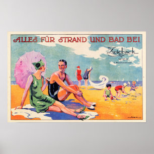 VIENNA AUSTRIA Zee Beach Bath Vakantie Old Travel Poster