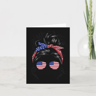 Vier 4 juli Messy Bun Patriotic Girl Ame Kaart