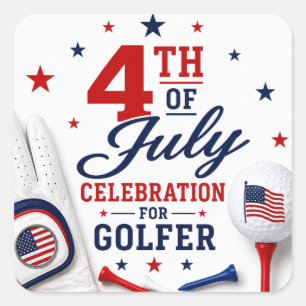 Vier 4 juli voor golfer vierkante sticker