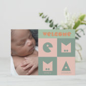 Vier 4 letters naam baby meisje geboorte aankondig bedankkaart (Staand voorkant)