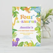 Vier A-Saurus Dinosaurus 4e Verjaardagsfeest Kaart (Staand voorkant)