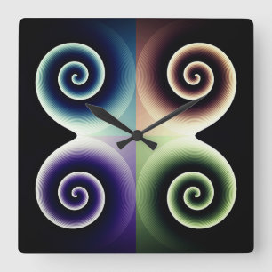 Vier Abstracte kleurenspiralen Vierkante Klok