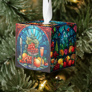 Vier Afbeelding Glas in lood kerst Kubus Ornament
