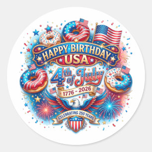 Vier America's 250ste verjaardag met donut Ronde Sticker
