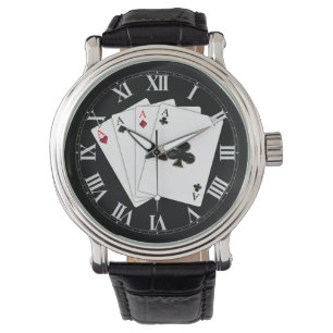 Vier Azen Spelen Kaarten Polshorloge Horloge