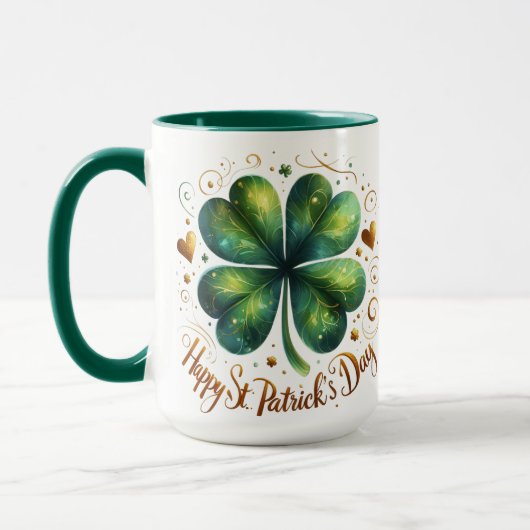 Vier Blad Klaver Groen en Goud St Patrick's Day Mok (Links)